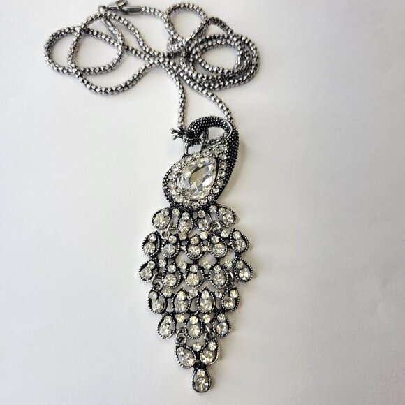 Crystal Peacock Pendant Necklace Statement Necklace - Picture 7 of 7